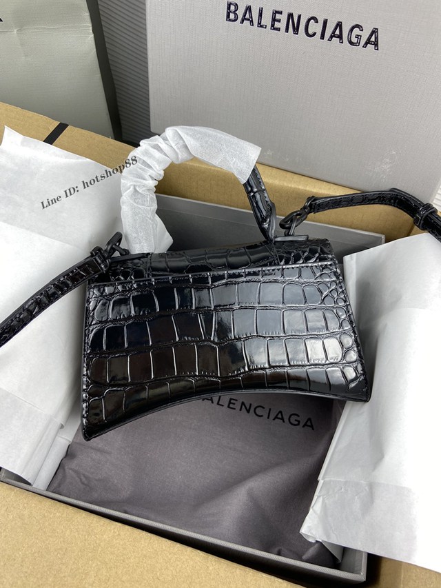 Balenciaga專櫃爆款鱷魚紋黑色黑扣Hourglass沙漏包 巴黎世家頂級原單手提肩背包 fyj1214